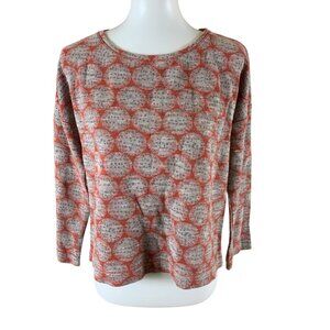 White Stuff Red Gray Geo Print Top UK10 EU38 US 6 Soft Knit Lightweight Retro